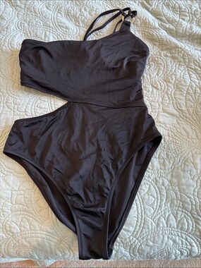 Women's One-Shoulder Cutout One-Piece Swimsuit - Black